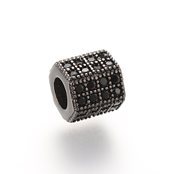 Gunmetal Brass Micro Pave Cubic Zirconia Beads, Hexagon, Gunmetal, 7x8x7mm, Hole: 4mm