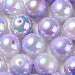 Medium Purple UV Plating Rainbow Iridescent Opaque Acrylic Beads, Two Tone, Round, Medium Purple, 17.5mm, Hole: 2.7mm