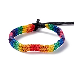 Black Rainbow Pride Bracelet, Nylon Braided Cord Bracelet for Men Women, Black, 7-1/8 inch(18cm)