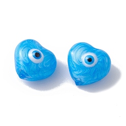 Deep Sky Blue Glass Beads, with Enamel, Heart with Evil Eye Pattern, Deep Sky Blue, 10.5x11x7mm, Hole: 1mm