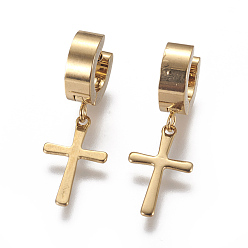Golden 304 Stainless Steel Hoop Earrings, Hypoallergenic Earrings, Dangle Earrings, Cross, Golden, 27mm, Pin: 1mm