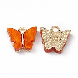 Orange Charmes acryliques, avec finition en alliage doré clair, charme de papillon, orange, 13x14x3mm, Trou: 2mm