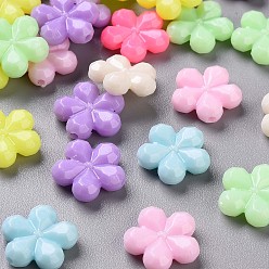 Mixed Color Opaque Acrylic Beads, Faceted, Flower, Mixed Color, 13.5x14x4mm, Hole: 1.5mm, about 1298pcs/500g