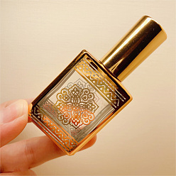 Golden Floral Pattern Glass Pump Spray Bottles, Perfume Refillable Bottle, Golden, 7.85x3.65x2.9cm, Capacity: 15ml(0.51fl. oz)