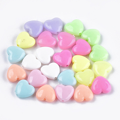 Couleur Mélangete Perles acryliques opaques, cœur, couleur mixte, 11x12x4.5mm, trou: 1.8 mm, environ 1385 pcs / 500 g