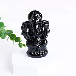 Obsidienne Ganesha figurines de guérison en obsidienne naturelle, Décorations d'affichage en pierre d'énergie reiki, 70mm