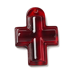 Rouge Foncé Pendentifs en résine translucide, charmes de croix de religion, rouge foncé, 36.5x26x7mm, Trou: 1.8mm