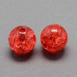 Red Transparent Crackle Acrylic Beads, Round, Red, 8mm, Hole: 2mm, about 1890pcs/500g