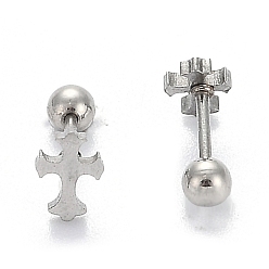 Stainless Steel Color 201 Stainless Steel Barbell Cartilage Earrings, Screw Back Earrings, with 304 Stainless Steel Pins, Cross, Stainless Steel Color, 8x5.5x2mm, Pin: 1mm