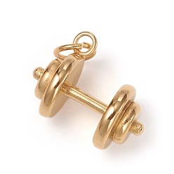 Golden 304 Stainless Steel Pendants, Sports Charms, with Jump Ring, Dumbbell, Golden, 22.5x29x16mm, Jump Ring: 10x1.5mm, Inner Diameter: 7mm