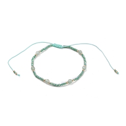 Aventurine Verte Bracelet de perles tressées en cordon de nylon ajustable, avec perles de rocaille rondes en verre fgb, perles d'aventurine verte naturelle et perles de verre galvanisées, diamètre intérieur: 2~4 pouce (5.2~10 cm)