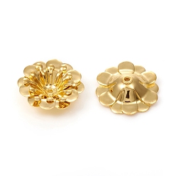 Oro Multi-pétalo latón perlas tapas, larga duración plateado, flor, dorado, 16x5 mm, agujero: 0.9 mm