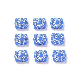 Royal Blue Opaque Acrylic Beads, Metal Enlaced, Square with Flower Pattern, Royal Blue, 9.5~10x10.5~11x3.5mm, Hole: 1.6mm, about 1990pcs/500g
