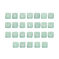 Turquoise 26Pcs 26 Style Silicone Alphabet Beads for Bracelet or Necklace Making, Letter Style, Cube, Turquoise, 12x12x12mm, Hole: 3mm, 1pc/style