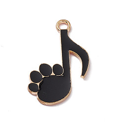 Black Alloy Enamel Pendants, Golden, Musicial Note with Cat Paw Print Charm, Black, 25x17x1.2mm, Hole: 2mm