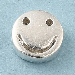 Silver 925 Sterling Silver Beads, Flat Round with Smiling Face, with S925 Stamp, Silver, 6x2.5mm, Hole: 1.2mm