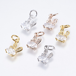 Mixed Color Brass Micro Pave Cubic Zirconia Bunny Charms, Cadmium Free & Lead Free, Rabbit, Mixed Color, 12x6x2.5mm, Hole: 3mm