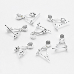 Platinum Rhodium Plated 925 Sterling Silver Pendant Bails, Ice Pick & Pinch Bails, Platinum, 6x6mm Inner Diameter, 11x10x4.5mm, Pin: 0.5mm, Hole: 3x4mm and 1mm