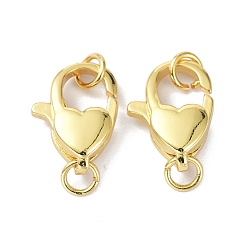 Real 18K Gold Plated Eco-Friendly Brass Lobster Claw Clasps, with Jump Ring, Heart, Real 18K Gold Plated, 16x11.5x5.4mm
