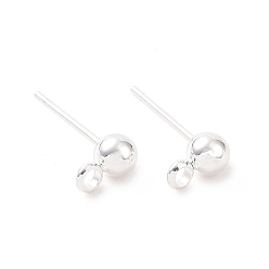 Silver 304 Stainless Steel Ball Post Stud Earring Findings, with Loop and 316 Surgical Stainless Steel Pin, Silver, 17x9x6mm, Hole: 1.6mm, Pin: 0.8mm