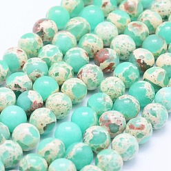 Vert Clair Brins de perles de jaspe impérial synthétiques, ronde, vert clair, 6~6.5mm, Trou: 1mm, Environ 64 pcs/chapelet, 15.3 pouce (39 cm)