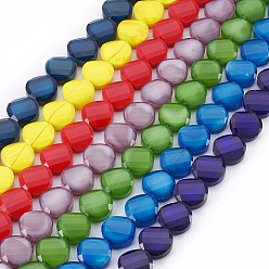 Mixed Color Pearl Luster Plated Glass Bead Strands, Faceted Flat Round, Mixed Color, 14x7mm, Hole: 1mm, about 25pcs/strand, 13.7 inch