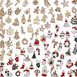 Mixed Color 100Pcs Christmas Alloy Enamel Charms, Golden, Mixed Shapes, Mixed Color, 13mm~33mm