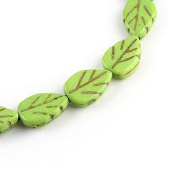 Зеленый лайм Синтетических нитей бирюзовые бусы, окрашенные, лист, зеленый лайм, 13x9x3.5 мм, отверстие : 1 мм, около 32 шт / нитка