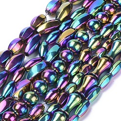 Multi-color Plated Electroplate Synthetic Magnetic Hematite Beads Strands, Mixed Shapes, Multi-color Plated, 8~16x5~10mm, Hole: 1~1.6mm, about 25~49pcs/strand, 15.3~16.5 inch(39~42cm)