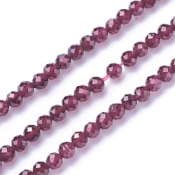 Dark Red Natural Garnet Beads Strands, Faceted, Round, 3~3.5mm, Hole: 0.5mm, about 115~130pcs/strand, 14.5~16.1 inch(37~41cm)