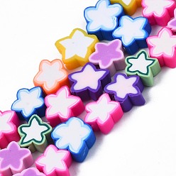 Colorful Handmade Polymer Clay Beads Strands, Star, Colorful, 8~10x8~10x3~4.5mm, Hole: 1.5mm, about 40pcs/strand, 12.60 inch~13.58inch (32~34.5cm)
