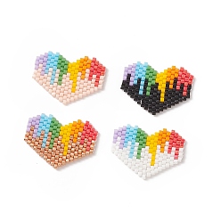 Mixed Color Rainbow Color Pride Flag Handmade Japanese Seed Beads, Loom Pattern, Heart, Mixed Color, 18x25x1.5mm