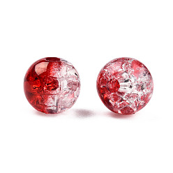 Dark Red Transparent Crackle Acrylic Beads, Round, Dark Red, 10mm, Hole: 2mm, about 943pc/500g