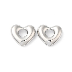 Real Platinum Plated Brass Beads, Heart, Real Platinum Plated, 12x13x4mm, Hole: 4.5mm