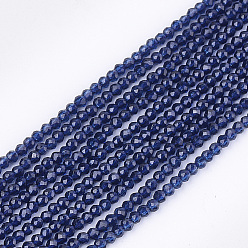 Azul Oscuro Cuarzo sintético cuentas de cristal hebras, teñido, facetados, cuentas redondas con corte de estrella, azul oscuro, 2 mm, agujero: 0.5 mm, sobre 215 unidades / cadena, 14.7 pulgada