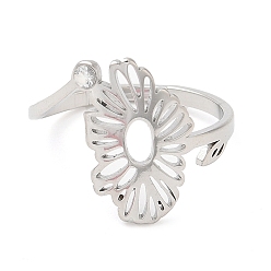 Stainless Steel Color 304 Stainless Steel with  Cubic Zirconia Adjustable Rings, Birthflower April-Daisy, Stainless Steel Color, 1.5~15.7mm, US Size 6 1/4(16.7mm)