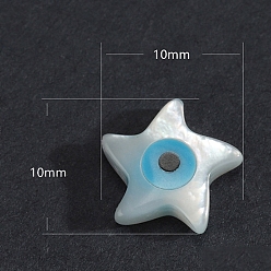 Star Natural White Shell Beads, with Enamel, Cultured Freshwater Shell Evil Eye Beads, Sky Blue, Star, 10x10mm