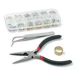 Mixed Color DIY Jewelry Making Finding Kit, Including Zinc Alloy Lobster Claw Clasps, Iron Open Jump Rings, Pliers, Brass Rings, Tweezer, Mixed Color, 875Pcs/set