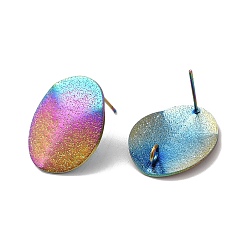 Rainbow Color Ion Plating(IP) 304 Stainless Steel Stud Earrings Findings, with Vertical Loop, Textured Oval, Rainbow Color, 20x16mm, Hole: 2.5mm, Pin: 0.7mm