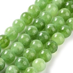 Vert Jaune Billes de jade naturelles de teint en malaisades teintes, ronde, vert jaune, 10mm, Trou: 1.2mm, Environ 19 pcs/chapelet, 7.09 pouce (18 cm)