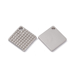 Stainless Steel Color 304 Stainless Steel Pendants, Rhombus Charm, Stainless Steel Color, 20x20x2mm, Hole: 1.6mm