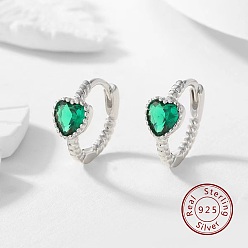 Средний Морско-зеленый Серьги-кольца с кубическим цирконием в форме сердца, 925 серебряные серьги стерлингового, с печатью s925, средний морской зеленый, 12 мм