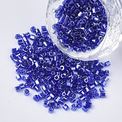 Azul 8/0 de dos granos de la semilla de cristal tallado, hexágono, brillo de colores transparentes, azul, 2.5~3x2.5 mm, agujero: 0.9 mm, sobre 15000 unidades / bolsa