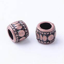 Red Copper Tibetan Style Alloy Beads, Column, Cadmium Free & Nickel Free & Lead Free, Red Copper, 7x6mm, Hole: 3.5mm, about 1340pcs/1000g
