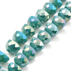 Bleu Vert Brins de perles de verre à plaque de couleur ab, couleur opaque, facettes demi-tour, sarcelle, 7~7.5x5mm, Trou: 1mm, Environ 80 pcs/chapelet, 20.87''~21.26'' (53~54 cm)