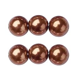Verge D'or Foncé Brins de perles de verre teints écologiques, Grade a, ronde, cordon en coton fileté, verge d'or noir, 5mm, Trou: 1.2~1.5mm, Environ 80 pcs/chapelet, 15.7 pouce