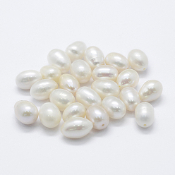 Floral White Natural Cultured Freshwater Pearl Beads, Half Drilled, Potato, Floral White, 7~8x8~10mm, Hole: 0.8mm