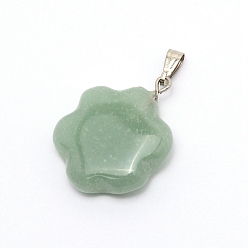 Green Aventurine Natural Green Aventurine Pendants, with Stainless Steel Fiding, Flower, 25x19x6mm, Hole: 2.5x6mm