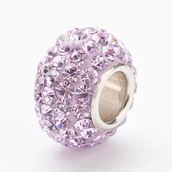 371_Violet  Perles européennes de cristal autrichien, Perles avec un grand trou   , 925 noyau en argent sterling, rondelle, 371 _violet, 11~12x7.5mm, Trou: 4.5mm