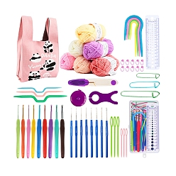 Pink Crochet Kits with Yarn Set for Beginners Adults Kids, Knitting Tool Accessories with Panda Pattern Carry Bag, Crochet Starter Kit, Pink, Packing: 35x20x9cm